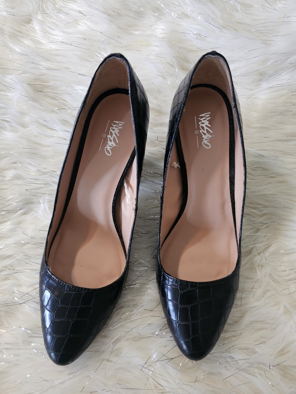 Mossimo Black Croc-Embossed Pointed Pumps Block Heel Sz 10